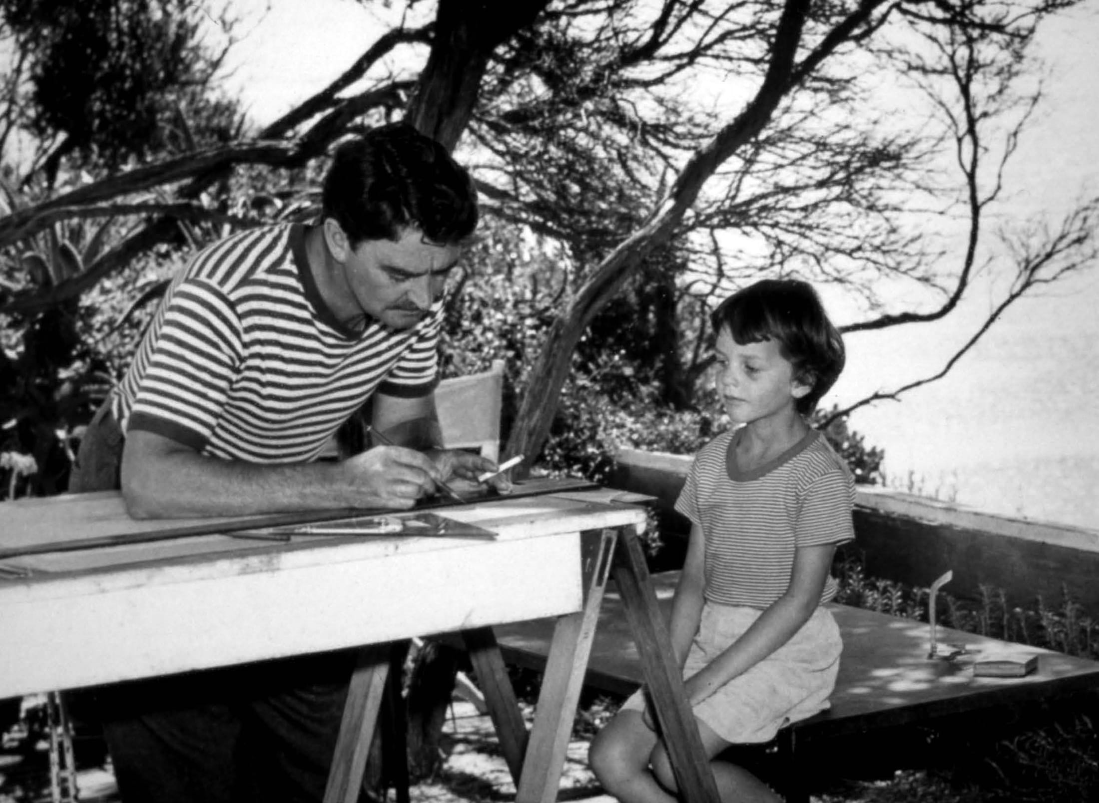 Yellowtrace Roy Grounds At His Drawing Board Watched By Daughter Victoria 1953 Photographer Gordon De Lisle Grounds Family Collection 08 Opt80