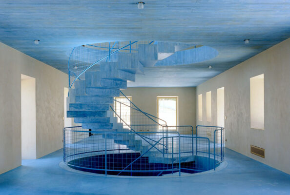 Yellowtrace Arquitectura G House Ii Portugal Residential Architecture Blue Concrete Spiral Stair